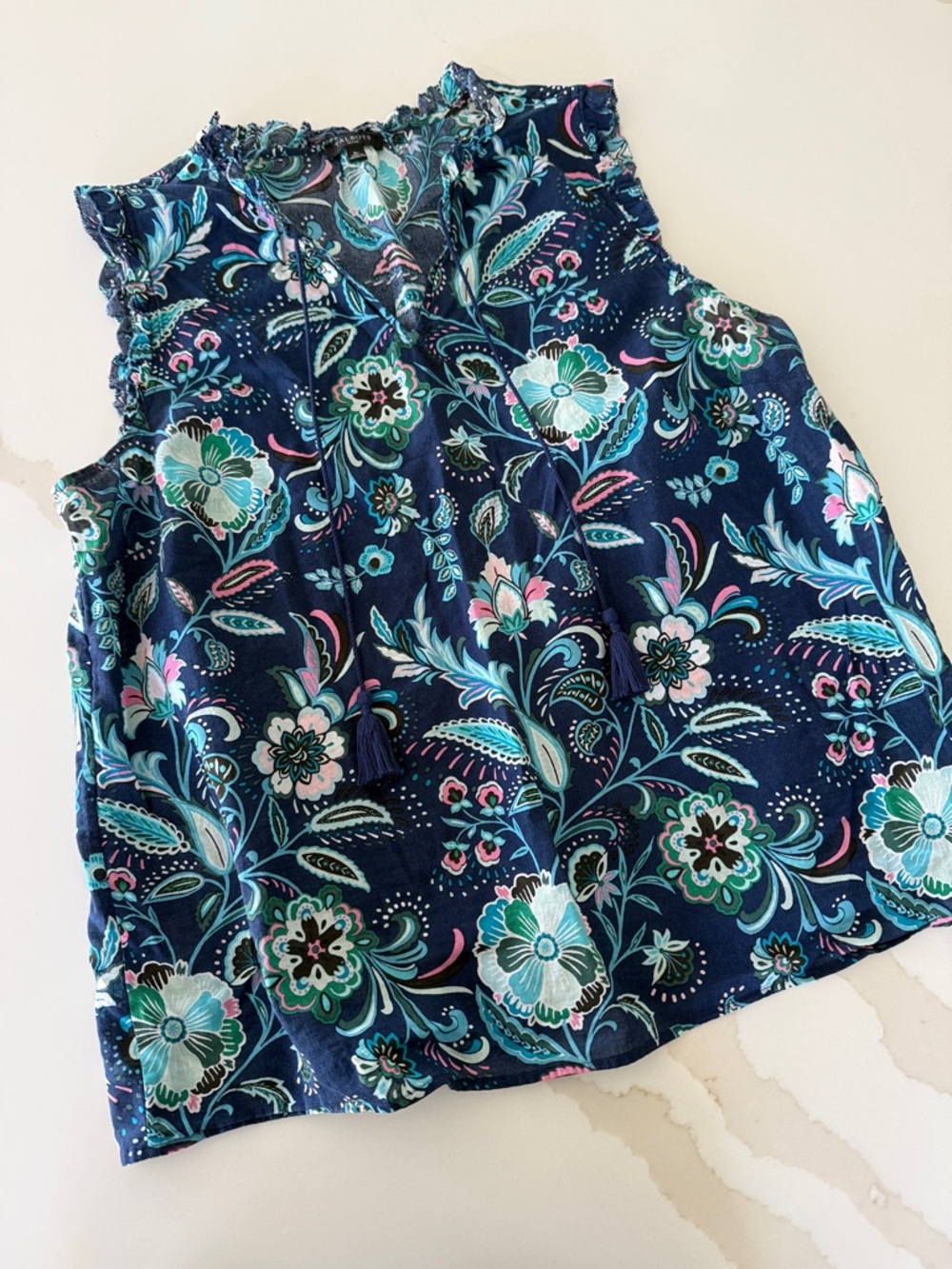 Talbots Navy Floral Tassel Tie Tunic